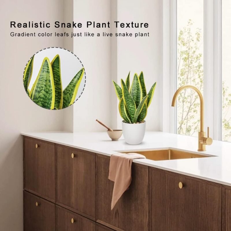 Oairse 31cm Sansevieria Planta Artificial en Maceta de cerámica, pequeña Planta de Interior, Planta de Serpiente Artificial, Plantas Artificiales como verdaderas, baño, Dormitorio - Imagen 4