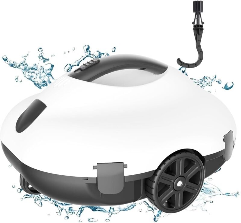 Bestyks Robot Limpiafondos Piscina, Limpiafondos Piscina Automatico 130 Minutos De Limpieza Potente,Robot Piscina InaláMbrico Motores De Doble Accionamiento para Piscinas De Fondo Plano De hasta 80 M²