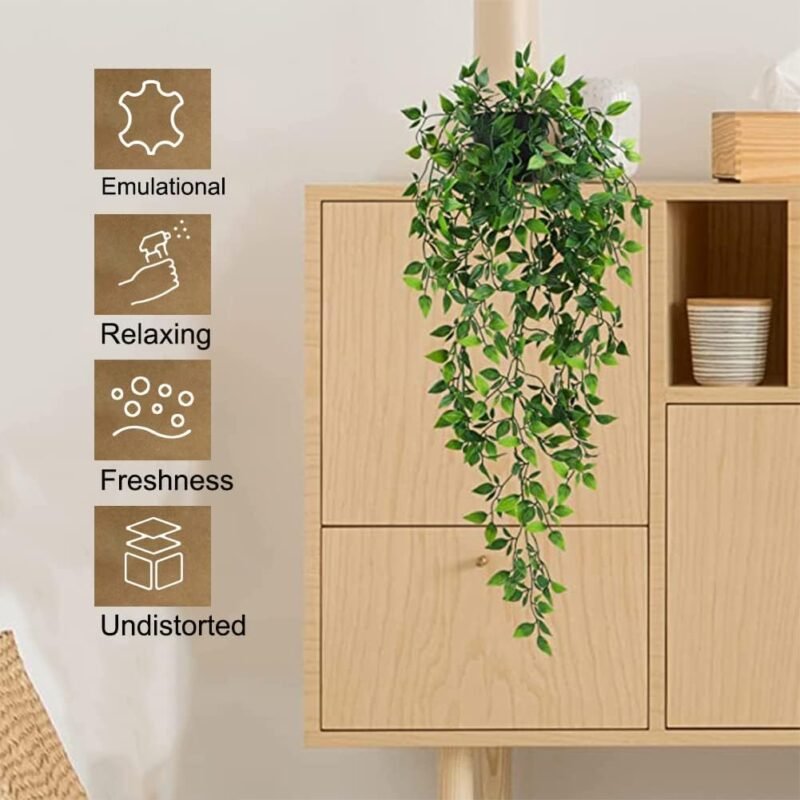 Plantas Artificiales Colgantes con Maceta, 2 Pcs Plantas Artificiales Decorativas, Planta Colgante Plantas, Falsas en Maceta para Estante Interior - Imagen 5