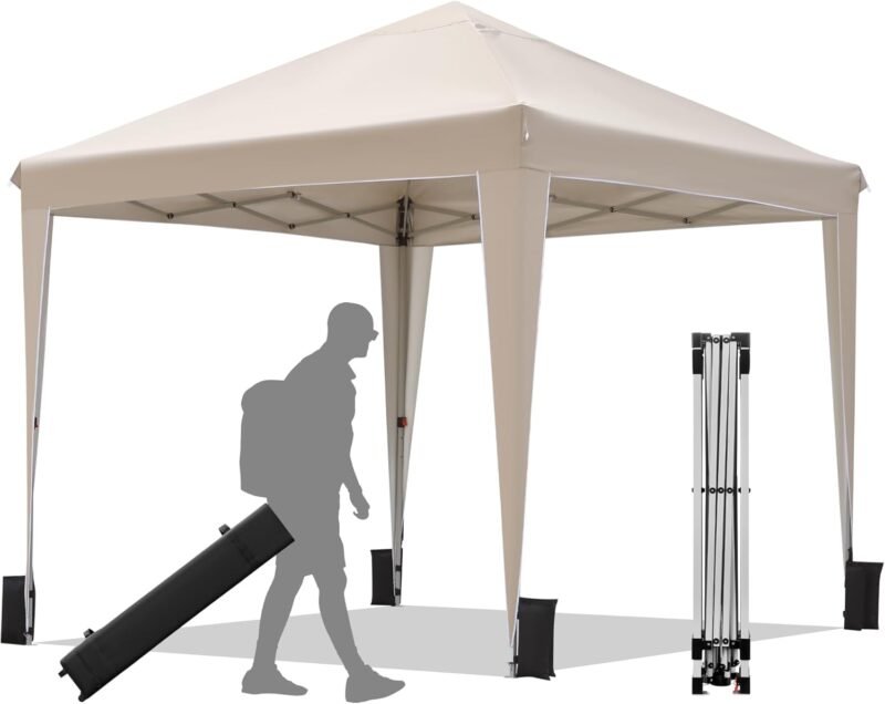 BONTEC Cenador de 3 x 3 m, Carpa de Jardín con Resistente al Agua, Estable, Resistente al Invierno, Sistema de Clic Desplegable, Carpa Plegable con Protección UV 50+, Carpa con Puntales de Metal