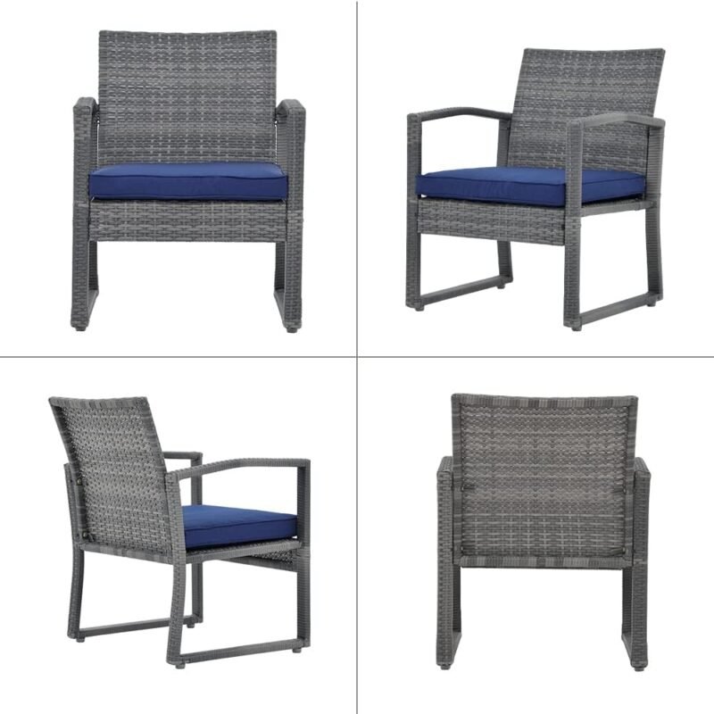 Patiorama 3 Pieces Outdoor Patio Furniture Set, Outdoor Wicker Conversation Set, Patio Rattan Chair Set, Modern Bistro Set with Coffee Table, Garden Balcony Backyard Poolside (Navy Blue) - Imagen 9