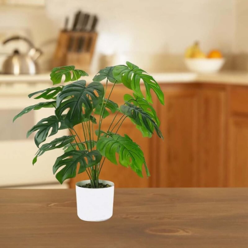 Laelfe Planta Artificial Monstera en Maceta, Planta Falsa Palmera Tropical para Interiores Exteriores Hogares, Oficinas, Jardines, Salas de Estar, Mesas, Escritorios (23,6in) - Imagen 6