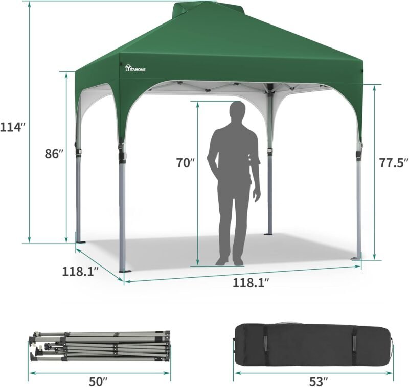 YITAHOME Carpa Plegable Gazebo 3X3 m, Cenador Impermeable Pabellón De Jardín y 4 Bolsas de Arena, Protección UV Altura Ajustable con Bolsa con Ruedas para Camping, Fiestas, Exterior, Verde - Imagen 6