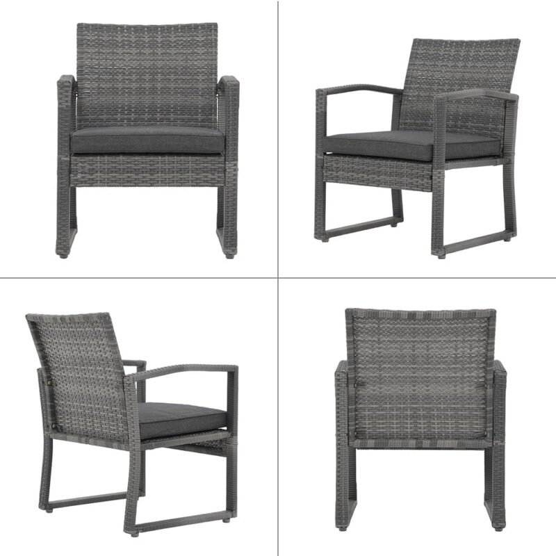 Patiorama 3 Piece Outdoor Patio Furniture Conversation Set, Rattan Chair Set With Coffee Table, For Garden, Balcony, Backyard, Poolside (Dark Grey) - Imagen 9