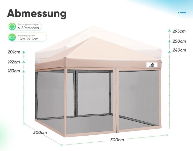 Quictent Cenador plegable de 3 x 3 m con 4 laterales extraíbles, resistente al agua, protección UV 50+, resistente al invierno, color beige - Imagen 6