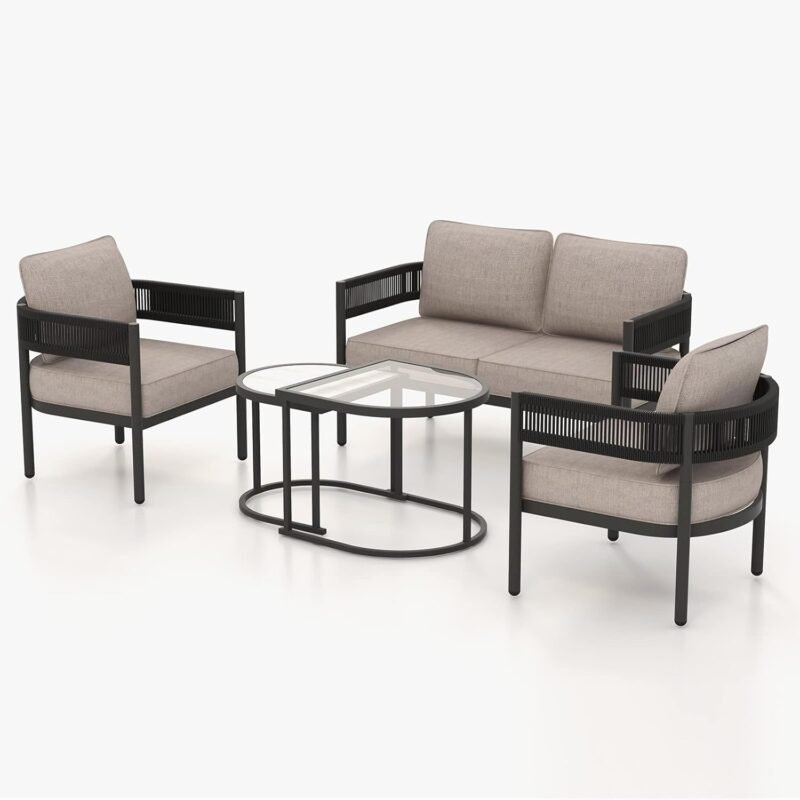 Grand patio 5-Piece Outdoor Furniture Set with Thick Cushions and Coffee Table, Wicker Sofa Conversation Set for Backyard, Beige - Imagen 8