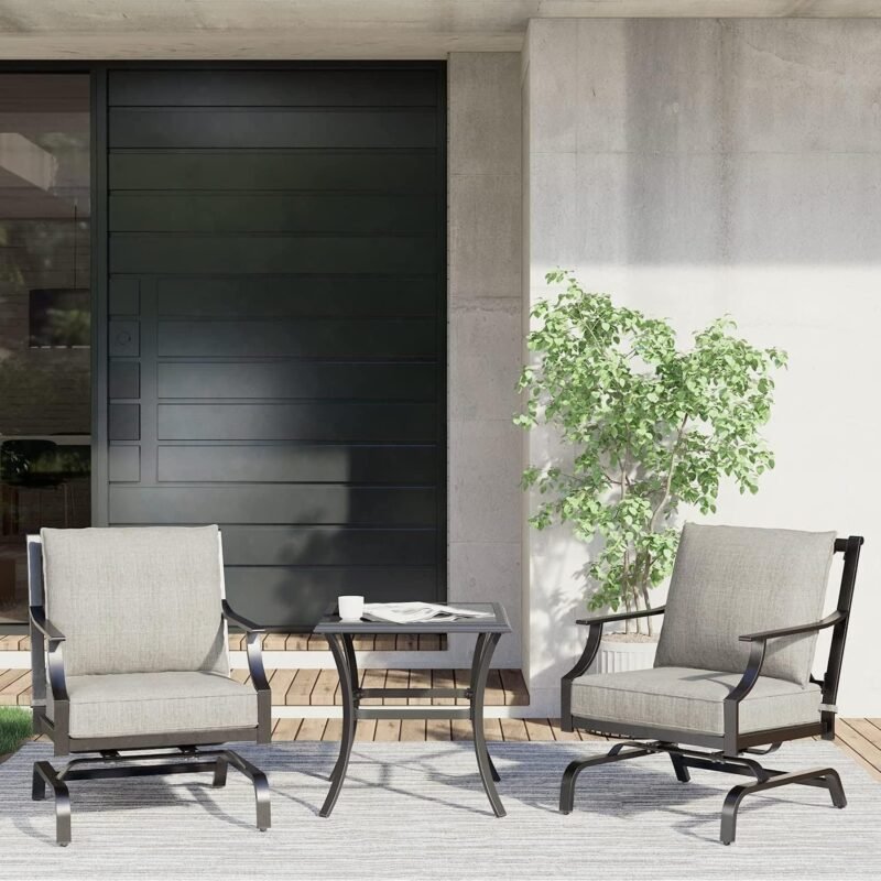 Grand patio 3-Piece Furniture Seating Motion Chairs Set Outdoor Bistro Set Patio Conversation Sets Glider Rocking Chair with Comfortable Gray Cushions Square Coffee Table for Garden Lawn & Poolside - Imagen 4