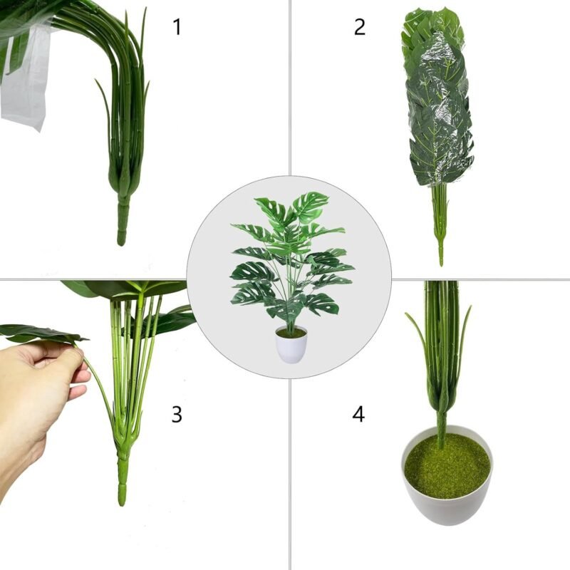 AIVORIUY Planta Artificial con Maceta Falsa Areca Palmera Grande Arbol Artificial Plastico Monstera Interior y Exterior Hogar Salon Dormitorio Balcón Moderno Decorativas Boda Oficina Verde 75cm - Imagen 3