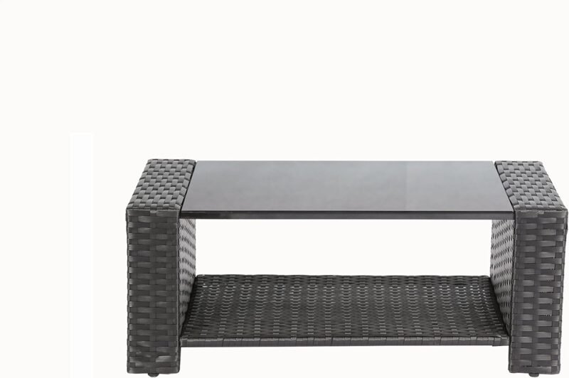 4 Pieces Outdoor Furniture Complete Patio Cushion Wicker P.E Rattan Garden Set, Full, Black - Imagen 8