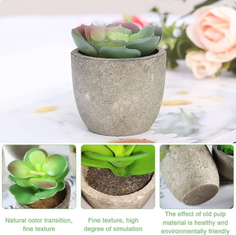 Frasheng 6 Piezas de Plantas Suculentas Artificiales en Macetas,Verdes, Mini Planta Artificial Decorativa, para Oficina,Decoración del Hogar - Imagen 3