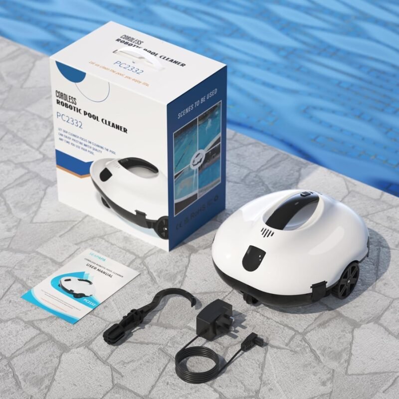 Bestyks Robot Limpiafondos Piscina, Limpiafondos Piscina Automatico 130 Minutos De Limpieza Potente,Robot Piscina InaláMbrico Motores De Doble Accionamiento para Piscinas De Fondo Plano De hasta 80 M² - Imagen 9