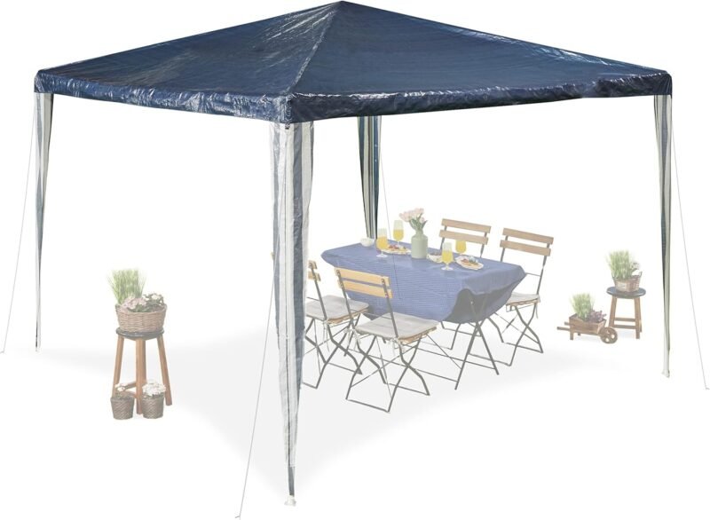Relaxdays Carpa 2,5x3x3 m, Poliéster, Acero, Impermeable, Resistente a Rasgones, Montaje Encajado, Azul Marino y Blanco, 250 x 300 x 300 cm
