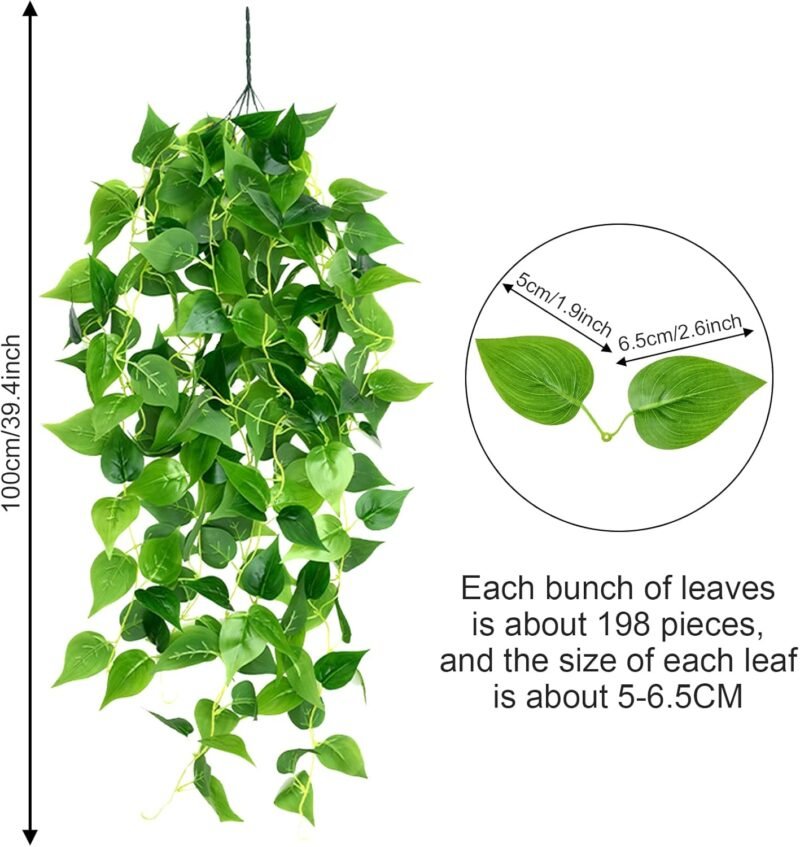 Firschoie 2 Piezas Plantas Colgantes Hiedra Verde Artificial, 100cm Corona de eneldo, Adecuado para Bodas, Jardines, decoración de Paredes - Imagen 7