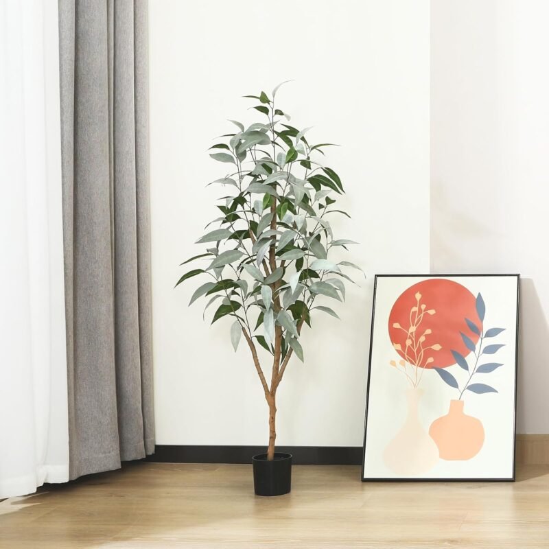 Kazeila Plantas Artificiales Decorativas 120cm Eucalipto Artificial con Troncos Naturales,Planta Artificial Decorativa Grande Ideal para Decoración de hogar(1Pack) - Imagen 3