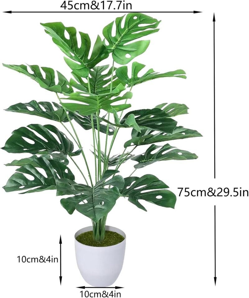 AIVORIUY Planta Artificial con Maceta Falsa Areca Palmera Grande Arbol Artificial Plastico Monstera Interior y Exterior Hogar Salon Dormitorio Balcón Moderno Decorativas Boda Oficina Verde 75cm - Imagen 2