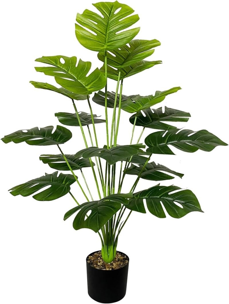 AIVORIUY Planta Artificial con Maceta Areca Palmera Grande Arbol Artificial Plastico Interior y Exterior Hogar Oficina Salon Dormitorio Balcón Moderno Decorativas (75cm Verde Palmera Monstera)