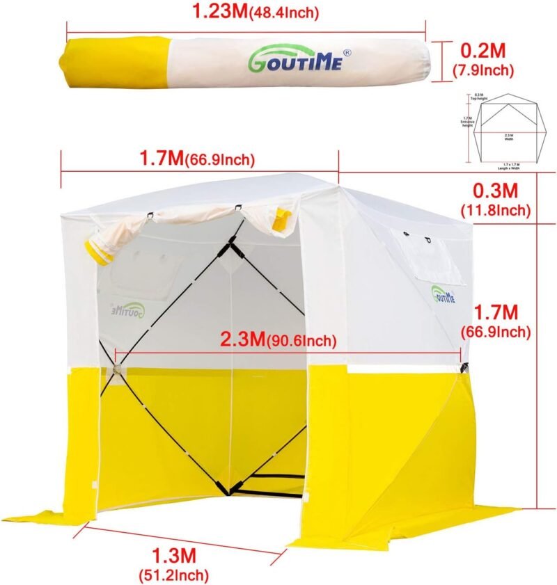 Goutime tenda de trabalho,cenador 2x2M Plegable,Tiendas de Actividad Multifuncional,Carpa Plegable de Jardín,Tienda de Pesca,Cenador desplegable Refugio de Montaje Trabajo（Amarillo y Blanco） - Imagen 4