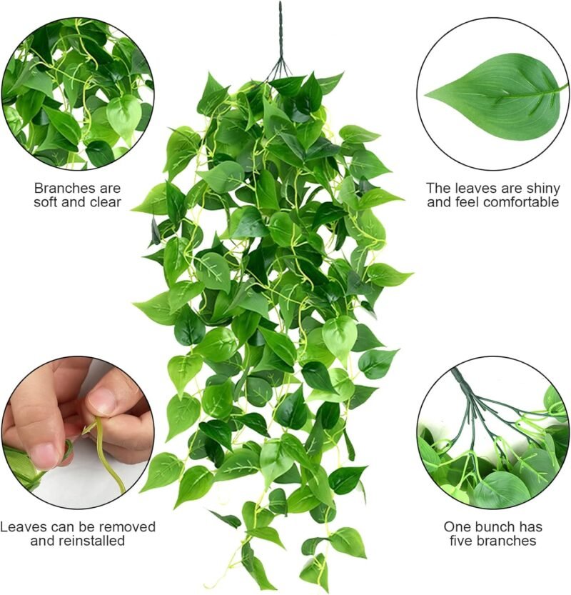 Firschoie 2 Piezas Plantas Colgantes Hiedra Verde Artificial, 100cm Corona de eneldo, Adecuado para Bodas, Jardines, decoración de Paredes - Imagen 3