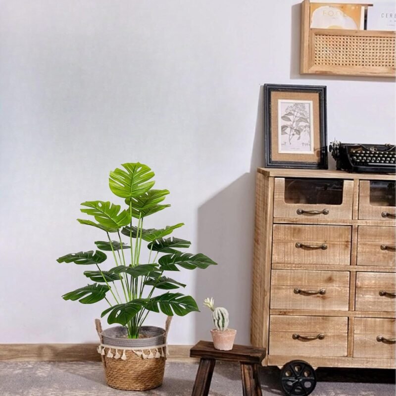 AIVORIUY Planta Artificial con Maceta Areca Palmera Grande Arbol Artificial Plastico Interior y Exterior Hogar Oficina Salon Dormitorio Balcón Moderno Decorativas (75cm Verde Palmera Monstera) - Imagen 7