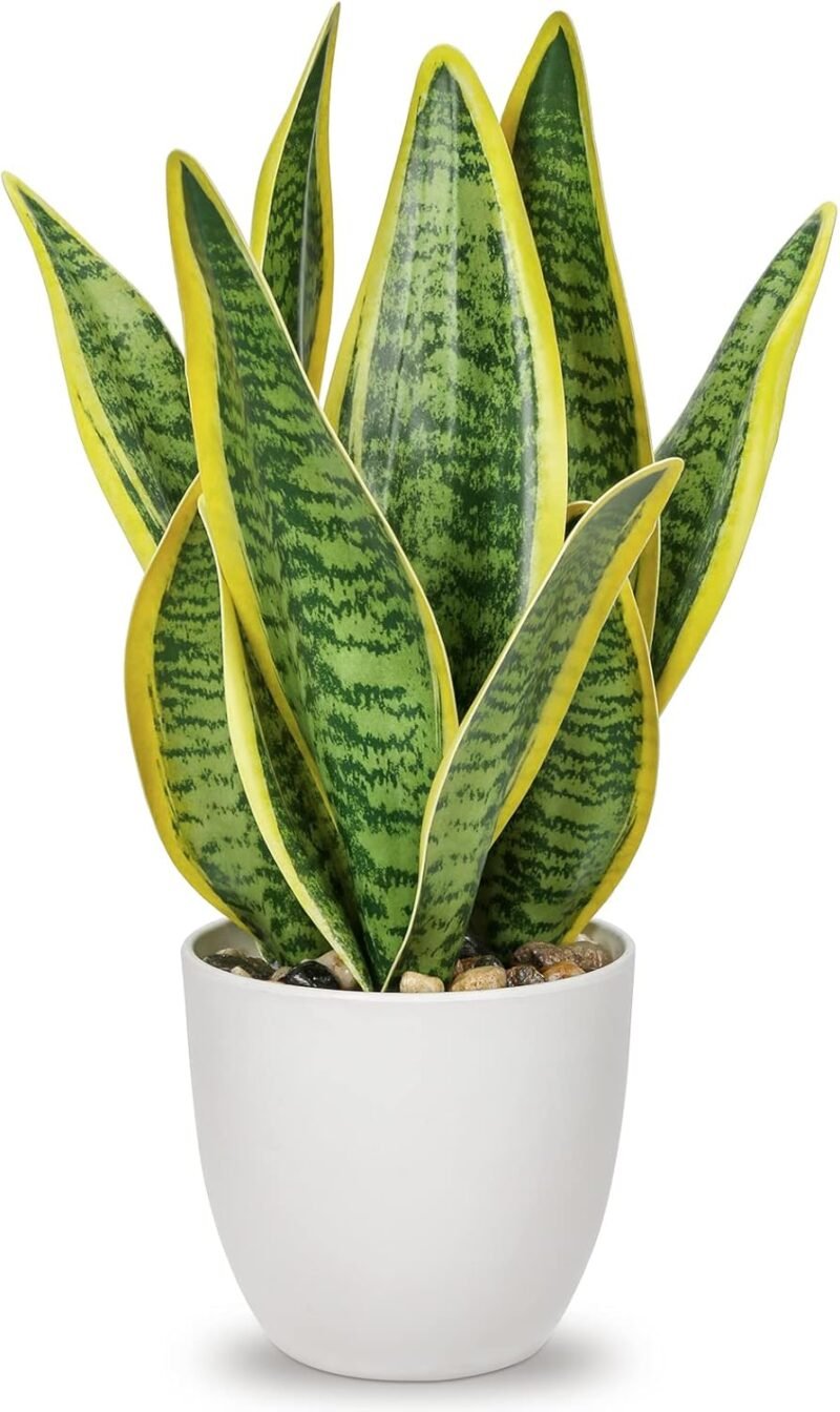 Oairse 31cm Sansevieria Planta Artificial en Maceta de cerámica, pequeña Planta de Interior, Planta de Serpiente Artificial, Plantas Artificiales como verdaderas, baño, Dormitorio