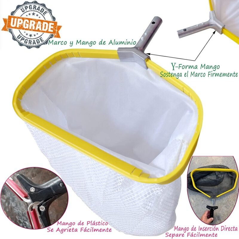 Profesional Recogehojas Piscina, Carga Pesado Red Profundo con Marco de Aluminio, Reforzado Malla Fina para Limpiar Hojas Pinocha Bichos, Pool Skimmer Rake Net - Imagen 2