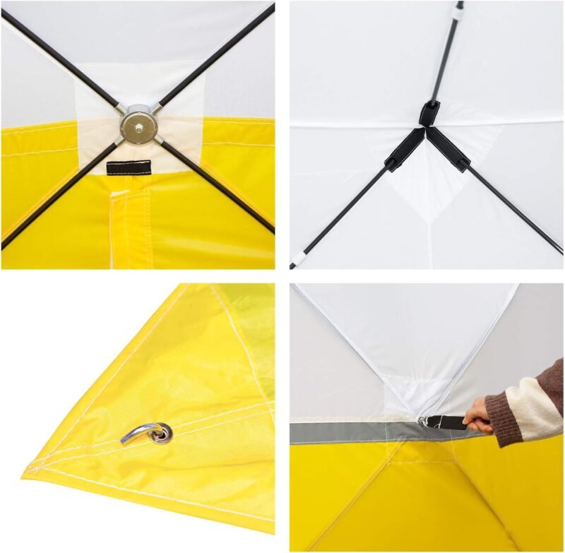 Goutime tenda de trabalho,cenador 2x2M Plegable,Tiendas de Actividad Multifuncional,Carpa Plegable de Jardín,Tienda de Pesca,Cenador desplegable Refugio de Montaje Trabajo（Amarillo y Blanco） - Imagen 6