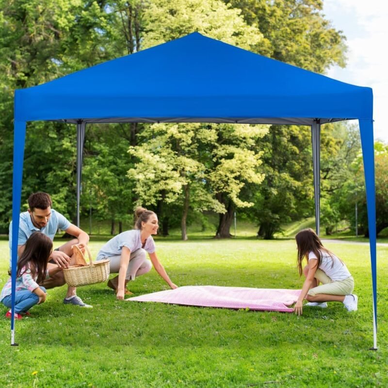 Mingone Carpa Plegable de 3x3 m para Acampar Pabellón de Jardín Protección UV Cenador Regulable en Altura para Exteriores, Fabricado en Tela Oxford, Azul con Bolsa - Imagen 7