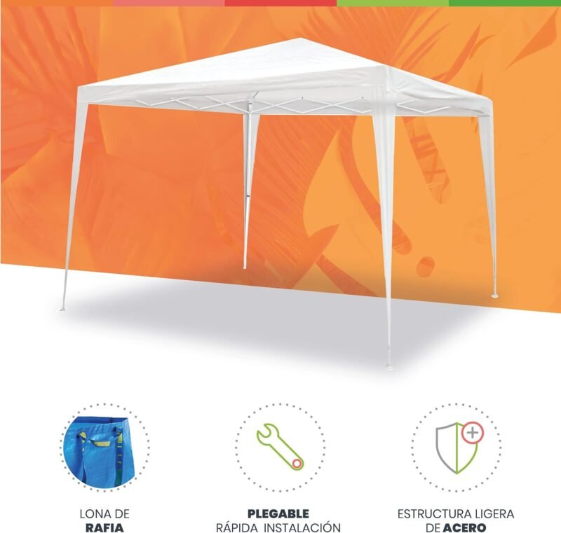 SMARTSUN Carpa Plegable 3x3m Javea Blanca Impermeable - Jardín Playa Campo Terraza - Bolsa de Transporte, Piquetas y Vientos - Imagen 2