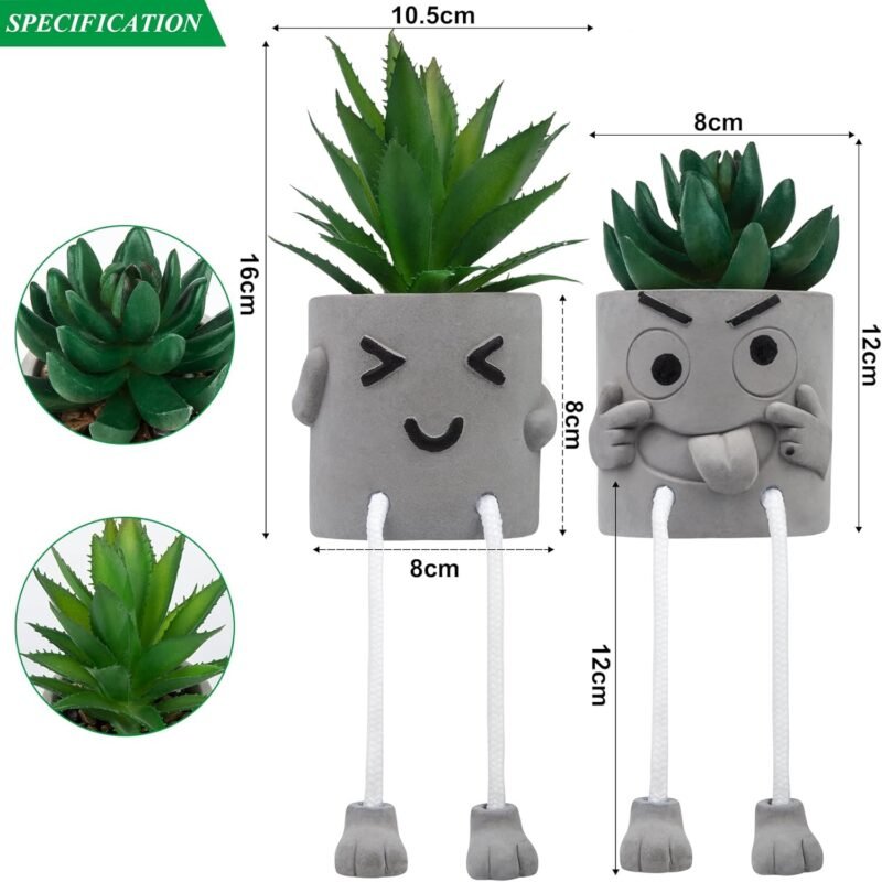 2 Piezas Plantas Artificiales Decorativas, Plantas Falsas de Interior Exterior, Mini Plantas Suculentas Falsas en Maceta de Cemento para Escritorio, Cocina, Sala de Estar Y Decoración del Hogar - Imagen 2