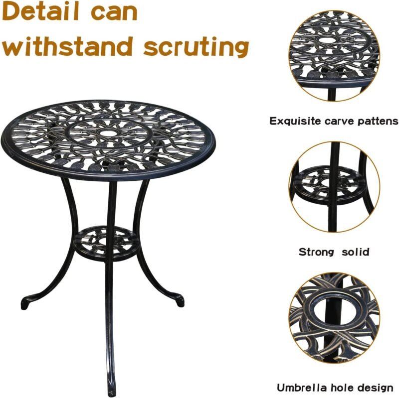 JARDIN DE CENTENNIAL Patio Bistro Set.Rust-Resistant Cast Aluminum Bistro Table Set with Umbrella Hole for Backyard (Tulip Copper) - Imagen 4