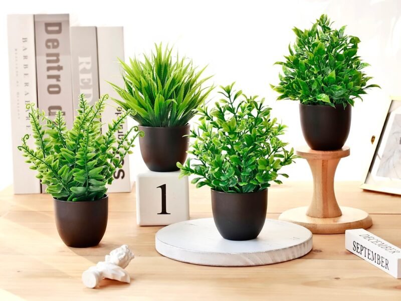 Bafenli 4 Piezas Pequeño Plantas Artificiales Plástico Mini Plantas Falsas con Macetas para Mesa Estante Baño Oficina Casa Decoración - Imagen 4