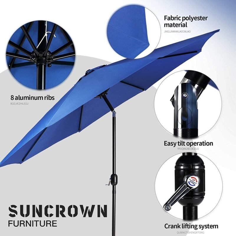 SUNCROWN 5-Piece Outdoor Wrought Iron Chairs and Table Patio Dining Furniture Set - 4 Stackable Metal Chairs, 1 Steel Slat Bistro Table and 1 Dark Blue 9Ft Patio Umbrella for Garden Backyard Deck - Imagen 5