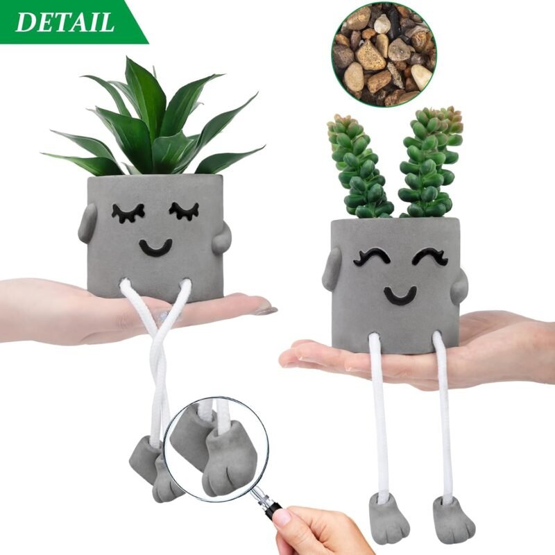 Woltoy 2 Piezas De Plantas Artificiales Decorativas, Plantas Plásticas De Macetas De Cemento, Forma De Patas Colgantes para Caras Sonrientes, para Baño De Sala De Estar De Oficina, Dormitorio - Imagen 3