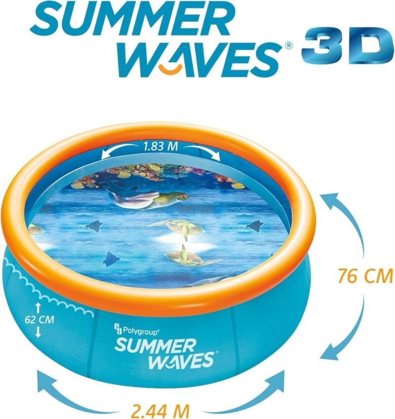 Summer Waves Piscina, Piscina Desmontable Hinchable, Piscina Familiar, Piscina de Jardin, Piscina Redonda 3D, Incluye 2 Gafas, 2.44 M x 76 CM - Imagen 2