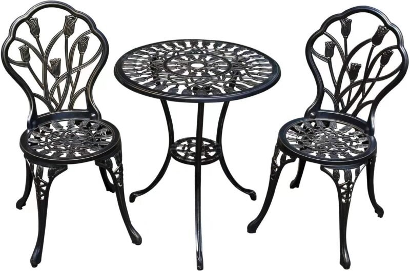 JARDIN DE CENTENNIAL Patio Bistro Set.Rust-Resistant Cast Aluminum Bistro Table Set with Umbrella Hole for Backyard (Tulip Copper)