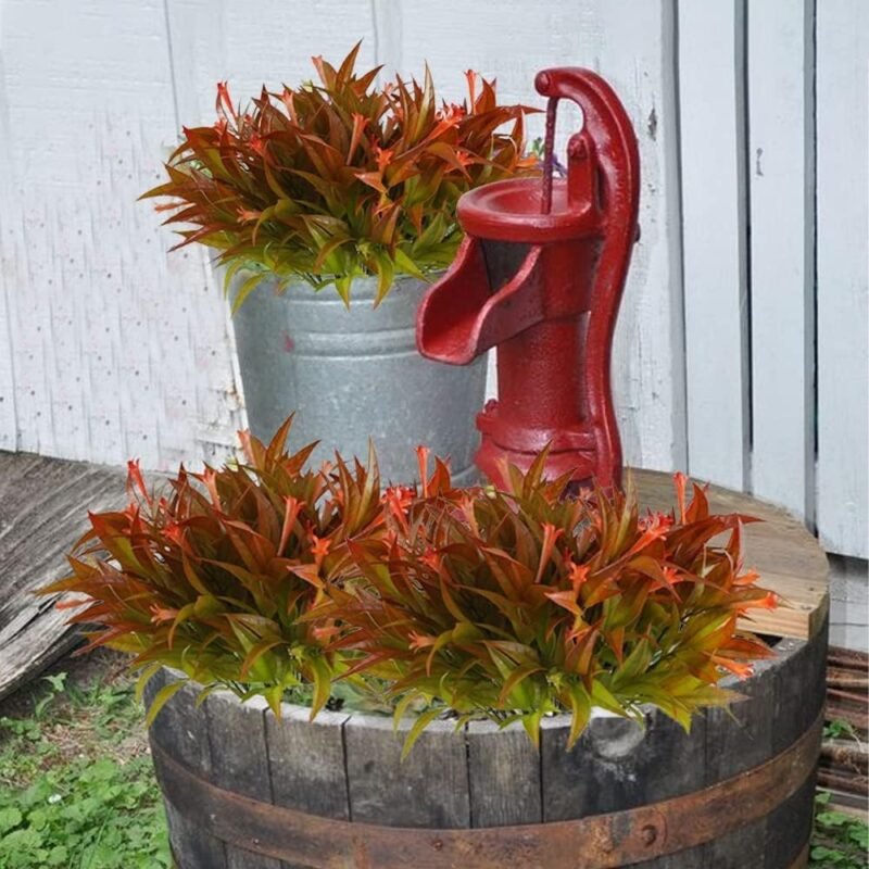 GGISUI 4 Piezas Plantas Artificiales Decorativas Flores Artificiales de Plástico Simulación Plantas de Jardin Ramas Artificiales Rojo Arbustos para Exterior Interior Hogar Porche Baño Boda Balcon - Imagen 3