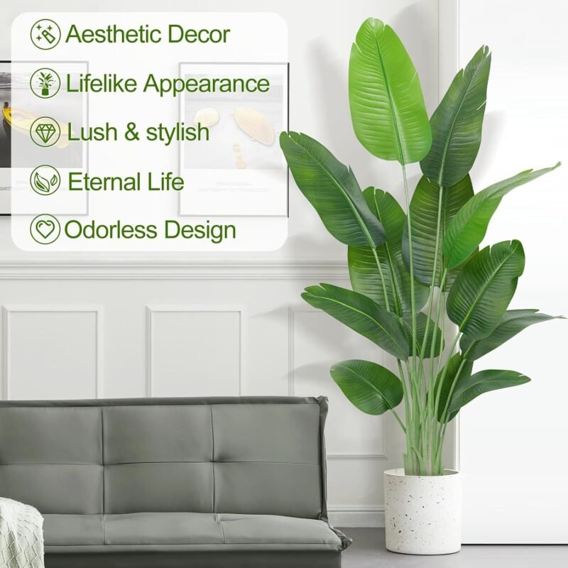 Keeplush Planta Artificial Ave del Paraíso 180 cm Planta Artificial Interior Alta con 13 Hojas, arbol Artificial Exterior Grande para Interior Casa salón Oficina dormitorios Jardín verandas (1Pack) - Imagen 2