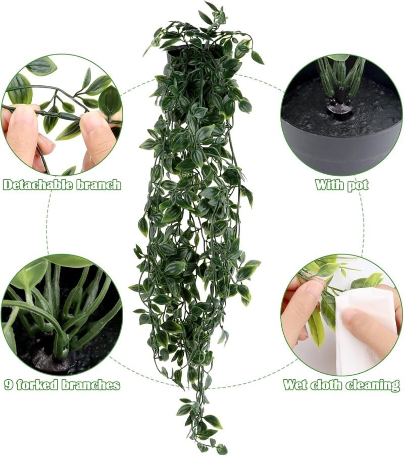 VFANDV 4 Piezas Plantas Artificiales Colgantes, Plantas Colgantes Hiedra Verde Artificial con Macetas 56/65/80/85cm Interior Exterior Plantas Artificiales Decorativas para Sala de Estar Balcón Jardín - Imagen 4