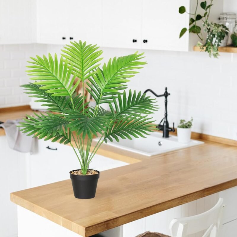 SOMYTING Planta artificial grande de areca de 68 cm de alto 12 ramas en maceta, planta artificial tropical hawaiana verde planta falsa real plantas artificiales decoración de oficina planta verde 2pcs - Imagen 4