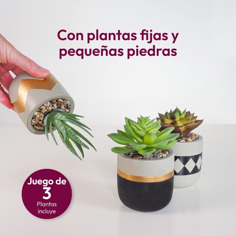 Gadgy Plantas Artificiales Decorativas con Maceta | Juego De 3 | Planta Artificial Decorativa | Plantas Falsas En Macetas De Cemento | Decoracion Interior | Tiestos Pequeñas - Imagen 3