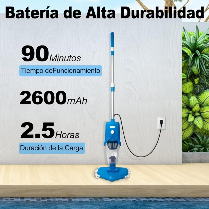 PoolyPoly Aspirador de Piscina Inalámbrica con Succión Fuerte, Limpiafondos Piscina a Bateria con Mango Telescópico, 1,5Litros de Filtro, Aspiradora Manual para Jacuzzi, SPA, Piscina, Azul - Imagen 7