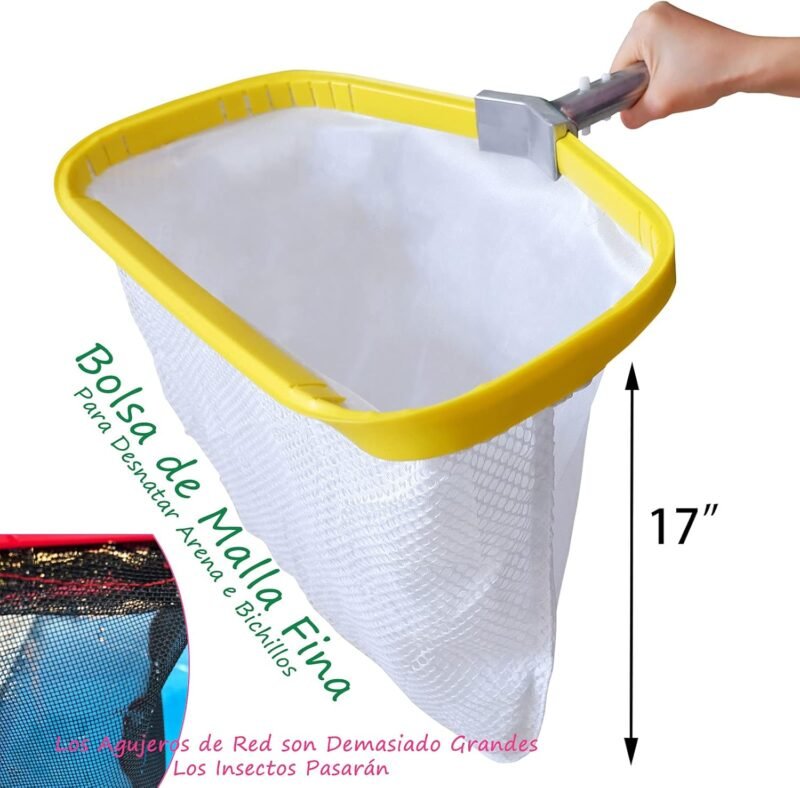 Profesional Recogehojas Piscina, Carga Pesado Red Profundo con Marco de Aluminio, Reforzado Malla Fina para Limpiar Hojas Pinocha Bichos, Pool Skimmer Rake Net - Imagen 4