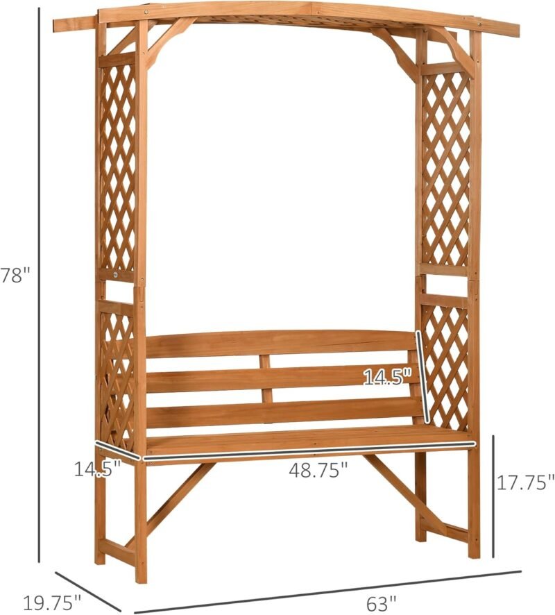 Outsunny Patio Garden Bench Arbor Arch with Pergola and 2 Trellises, 3 Seat Natural Wooden Outdoor Bench for Grape Vines & Climbing Plants, Backyard Decor, Brown - Imagen 5