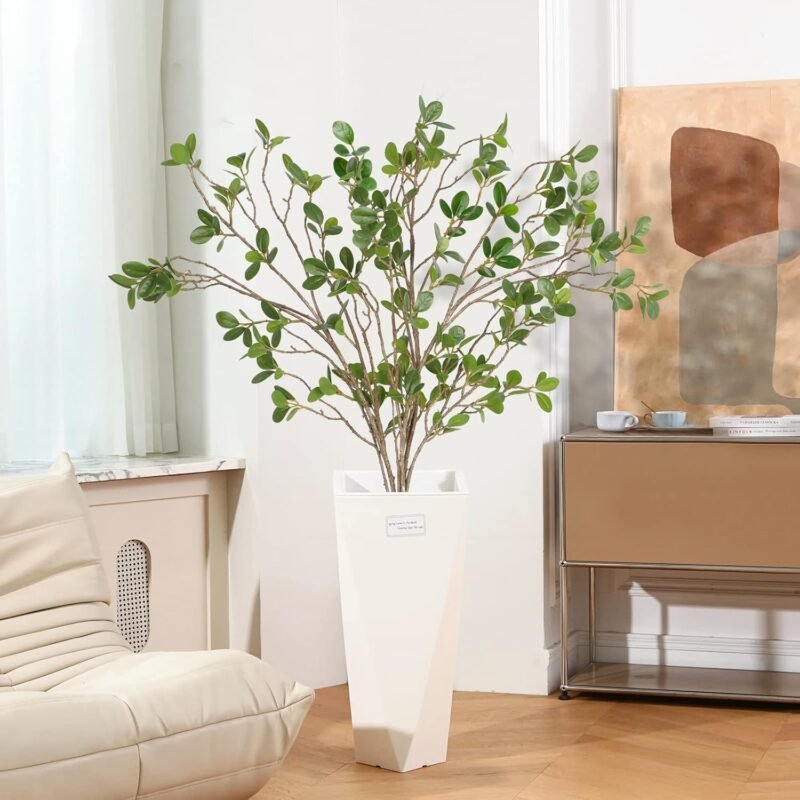Dremisland 3 Piezas Planta Artificial 110cm Artificiales Ficus Ramas Spray Tallos Vegetación Artificial Ramita Ficus con Verde Eucalipto Hojas para Relleno Jarrones Oficina de Boda Casa Decoración - Imagen 7