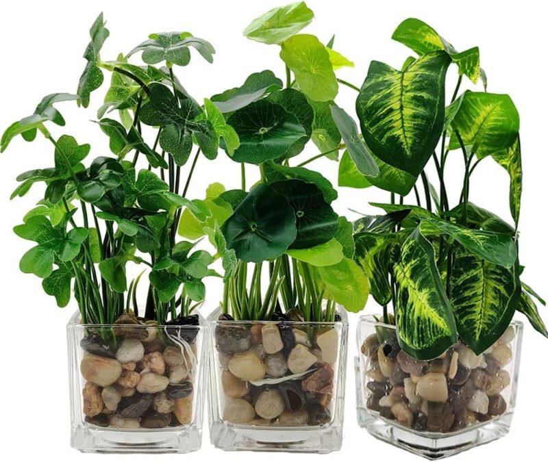 Aisamco - Juego de 3 Plantas Artificiales de imitación verdor de Mesa con macetas de Vidrio Claro, Plantas de Seda en un florero de Vidrio de imitación verdor Plantas en Maceta para decoración de - Imagen 3