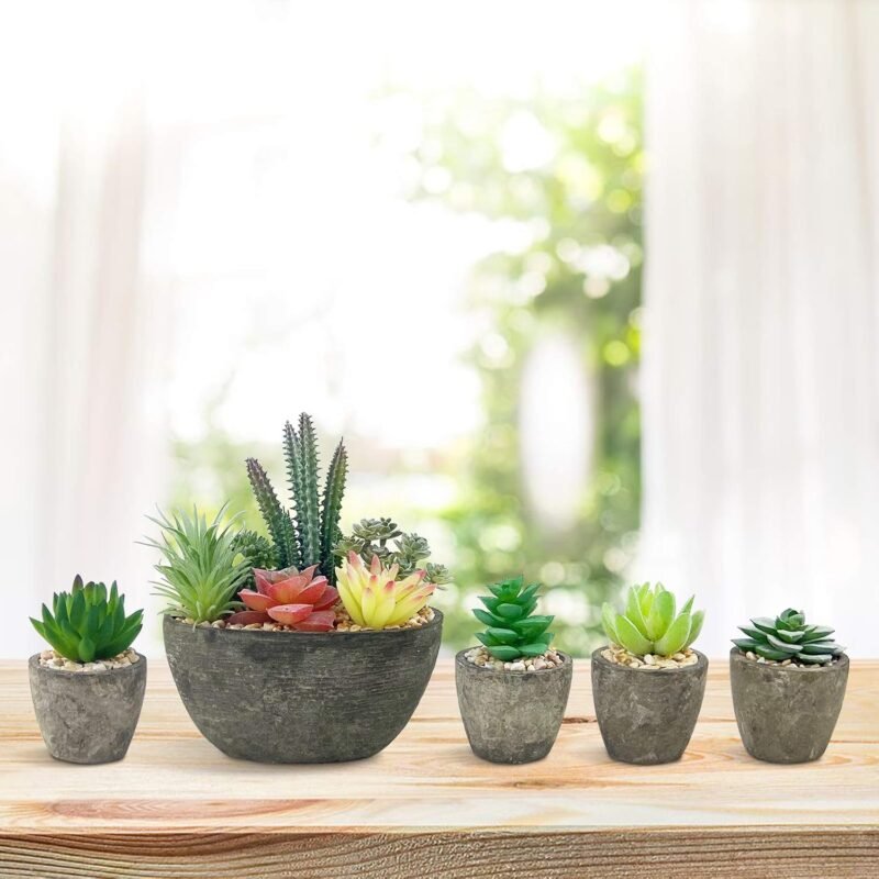 Vasemouh Plantas Artificiales, 5pcs Plantas Artificiales Decorativas, Pequeñas Bonitas Suculentas Artificiales para la Decoración Hogar, Decoracion Escritorio - Imagen 6