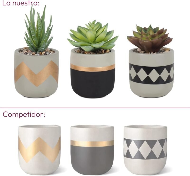 Gadgy Plantas Artificiales Decorativas con Maceta | Juego De 3 | Planta Artificial Decorativa | Plantas Falsas En Macetas De Cemento | Decoracion Interior | Tiestos Pequeñas - Imagen 4