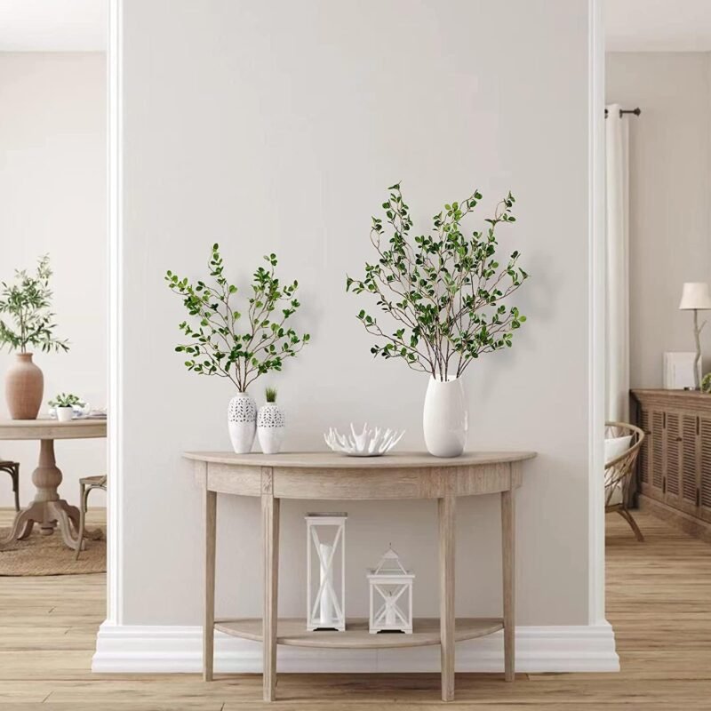 Dremisland 3 Piezas Planta Artificial 110cm Artificiales Ficus Ramas Spray Tallos Vegetación Artificial Ramita Ficus con Verde Eucalipto Hojas para Relleno Jarrones Oficina de Boda Casa Decoración - Imagen 6