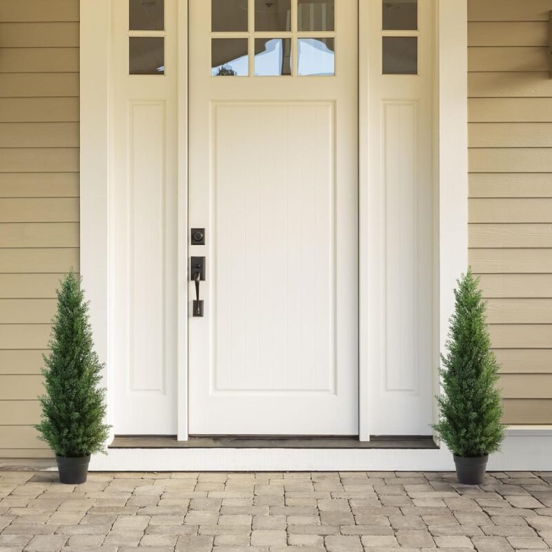 CROSOFMI Planta Artificial Grande Exterior Decorativas 95 cm Cedar Tree Arbol Artificial con Maceta(2 Pack) - Imagen 3