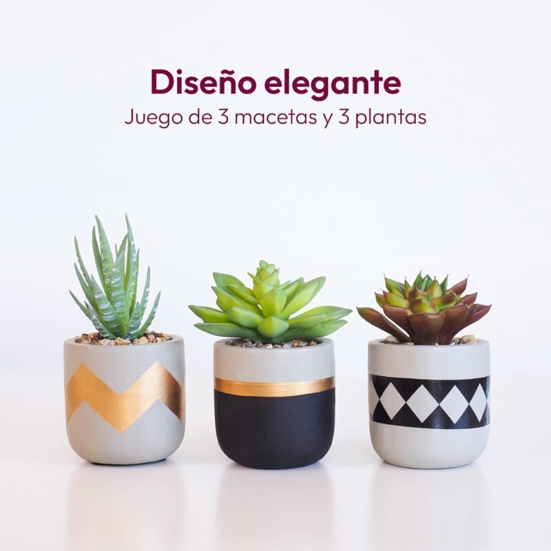 Gadgy Plantas Artificiales Decorativas con Maceta | Juego De 3 | Planta Artificial Decorativa | Plantas Falsas En Macetas De Cemento | Decoracion Interior | Tiestos Pequeñas - Imagen 2